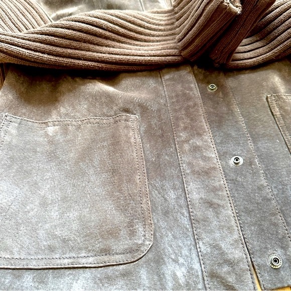VINTAGE STYLE CHOCOLATE SUEDE LEATHER KNIT BLAZER JACKET OVERSIZED RELAXED M-XL - Picture 6 of 12
